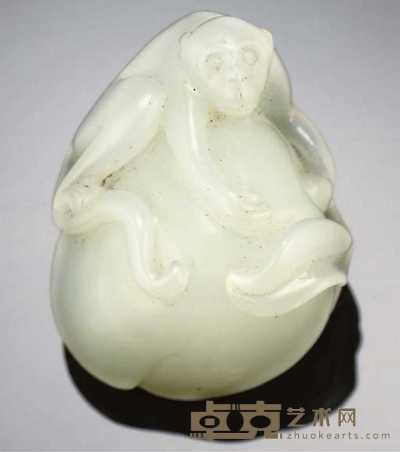18th century A white jade monkey and peach group 